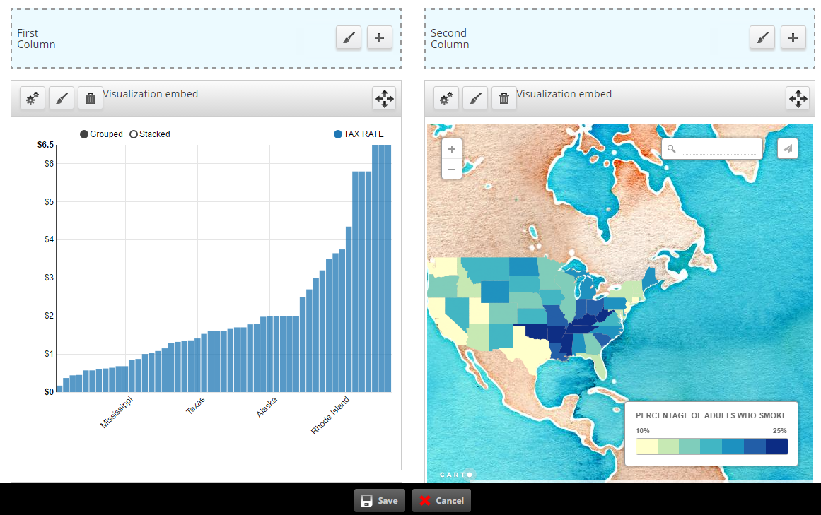 screenshot of drag and drop dashboard